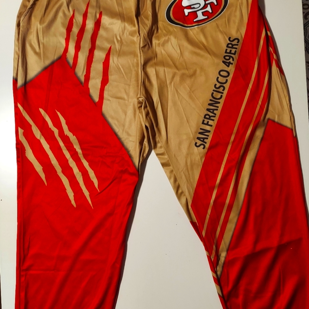 San Francisco 49ERS joggers, red and gold team colors, Size L,drawstring waist.